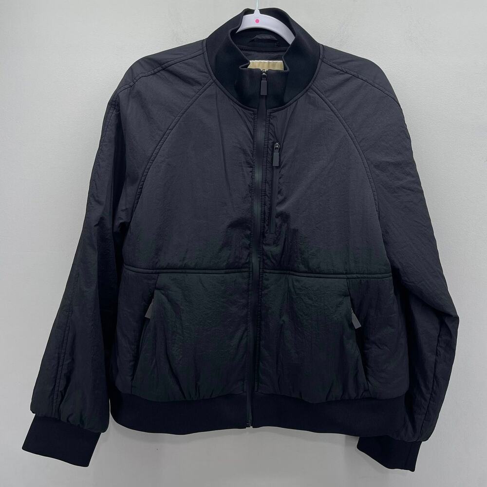 Michael Kors Bomber Jacket Womens Large Black Black Nylon Full Zip Coat